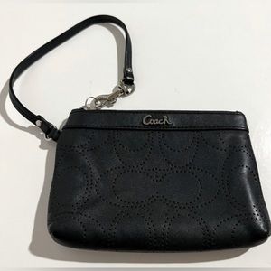 Coach Black Leather Perforated Signature C Wristlet Handbag